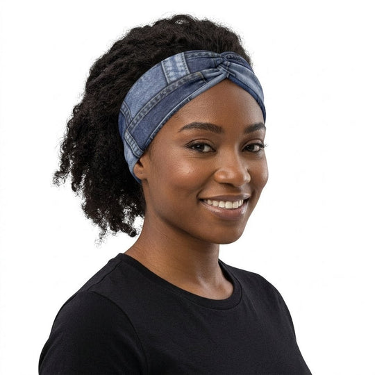 Adjustable Denim-Texture Elastic Headband – Flat 2D Design Hair Accessory for Women