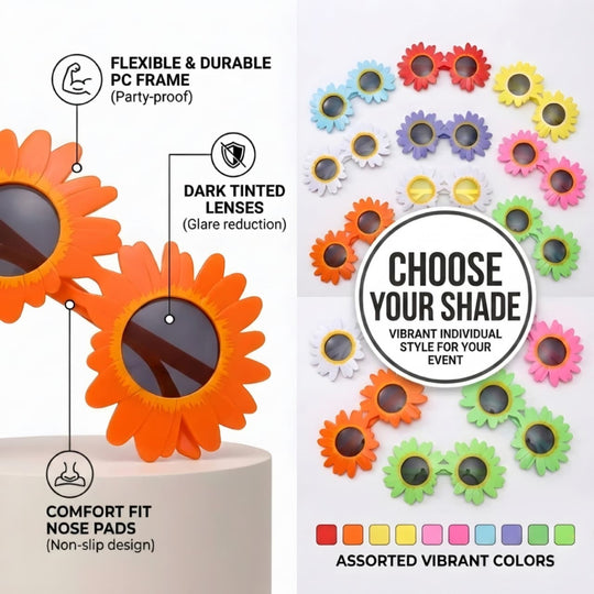 Trendy Sunflower Sunglasses - Cute Daisy Flower Round Glasses for Kids & Women