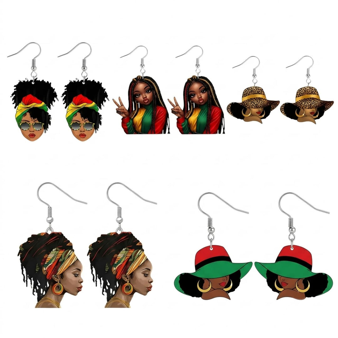 Hair Addiction Collections African Style Dangle Earrings - 1 Pair 2D Flat Acrylic Ethnic Statement Jewelry for Women, Bold Cultural Designs for Festivals & Parties