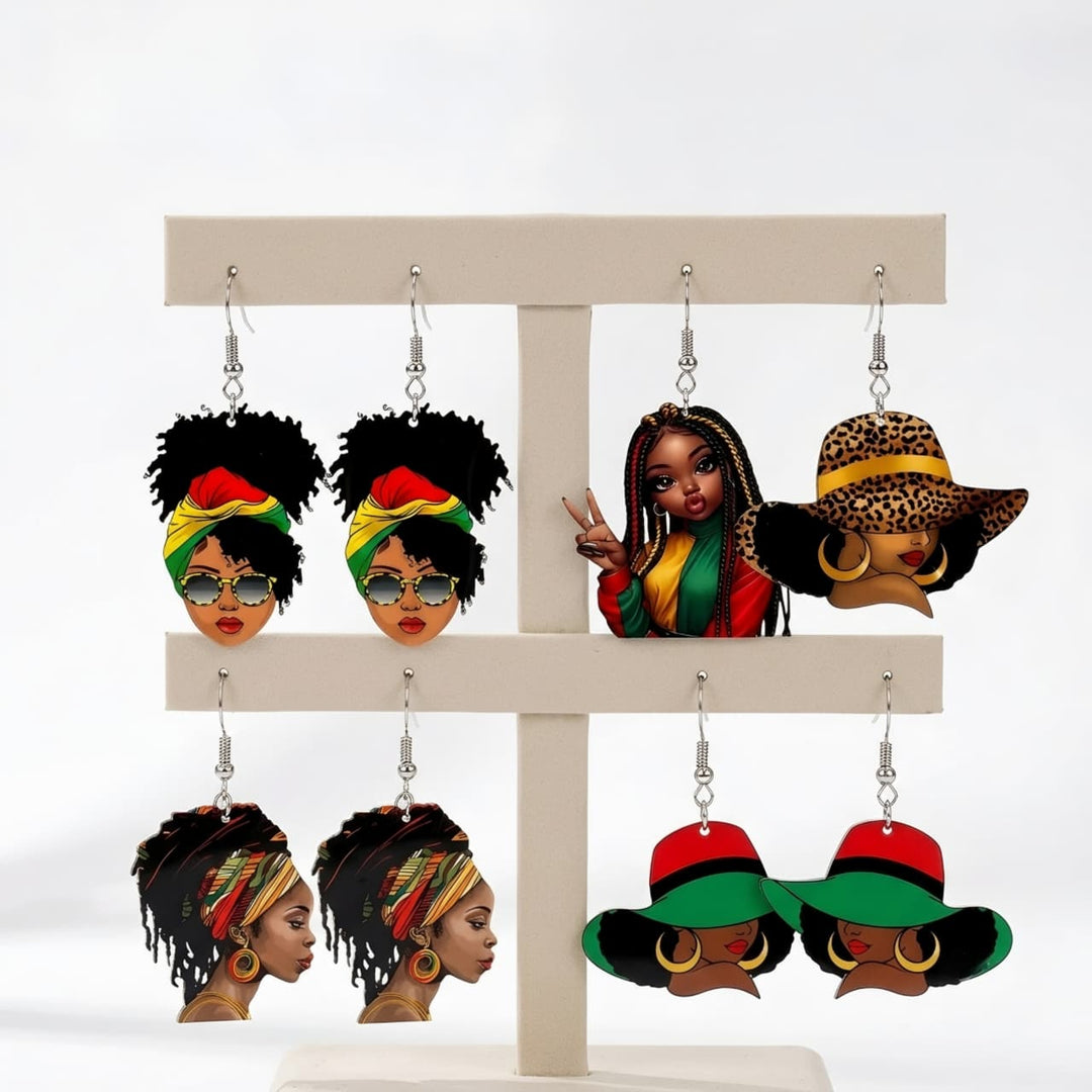 Hair Addiction Collections African Style Dangle Earrings - 1 Pair 2D Flat Acrylic Ethnic Statement Jewelry for Women, Bold Cultural Designs for Festivals & Parties