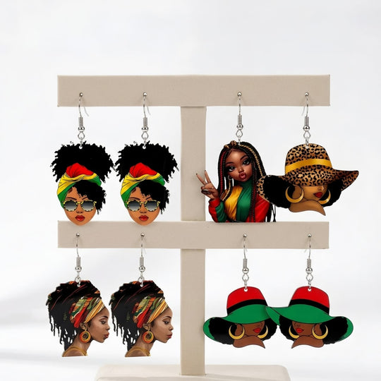 Hair Addiction Collections African Style Dangle Earrings - 1 Pair 2D Flat Acrylic Ethnic Statement Jewelry for Women, Bold Cultural Designs for Festivals & Parties