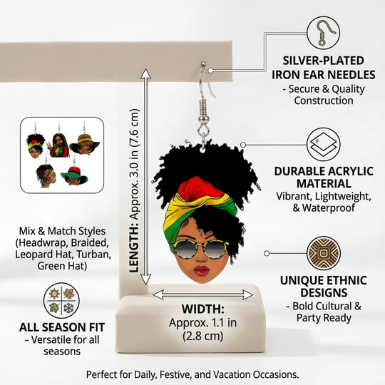 Hair Addiction Collections African Style Dangle Earrings - 1 Pair 2D Flat Acrylic Ethnic Statement Jewelry for Women, Bold Cultural Designs for Festivals & Parties