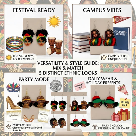 Hair Addiction Collections African Style Dangle Earrings - 1 Pair 2D Flat Acrylic Ethnic Statement Jewelry for Women, Bold Cultural Designs for Festivals & Parties