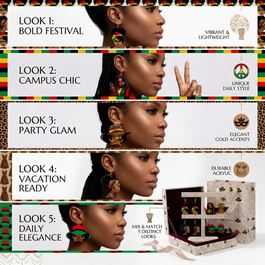 Hair Addiction Collections African Style Dangle Earrings - 1 Pair 2D Flat Acrylic Ethnic Statement Jewelry for Women, Bold Cultural Designs for Festivals & Parties