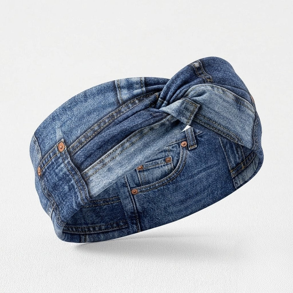Adjustable Denim-Texture Elastic Headband – Flat 2D Design Hair Accessory for Women