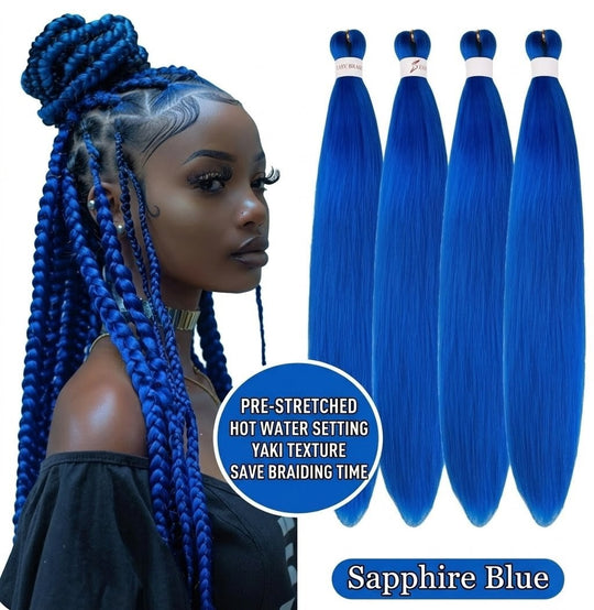 Sapphire Blue Pre-Stretched Braiding Hair | 26" Yaki Texture Synthetic Extensions (Single Pack)